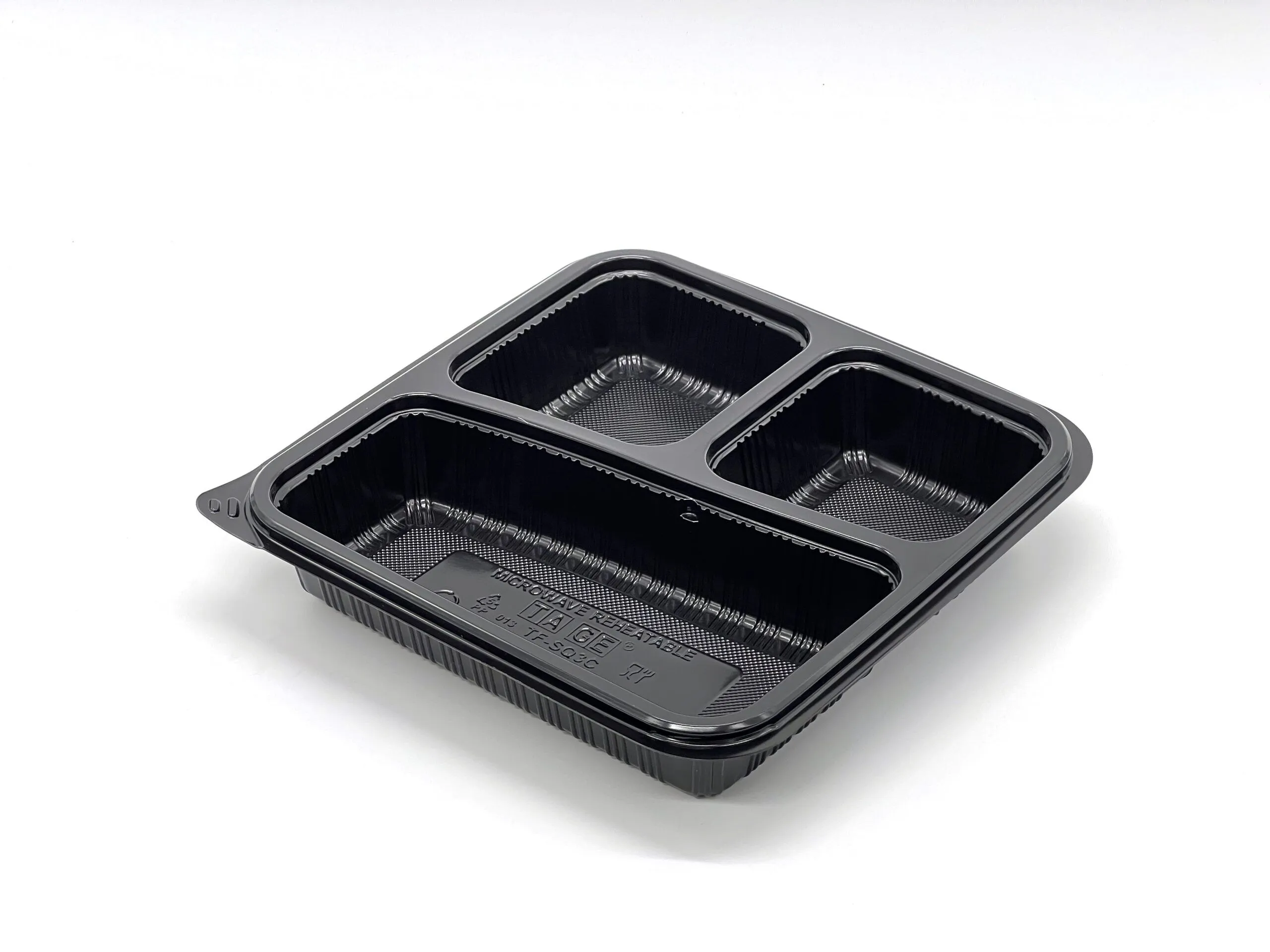 3 COMPARTMENT SQURE BLACK BASE & CLEAR LID TRAY - Image 2