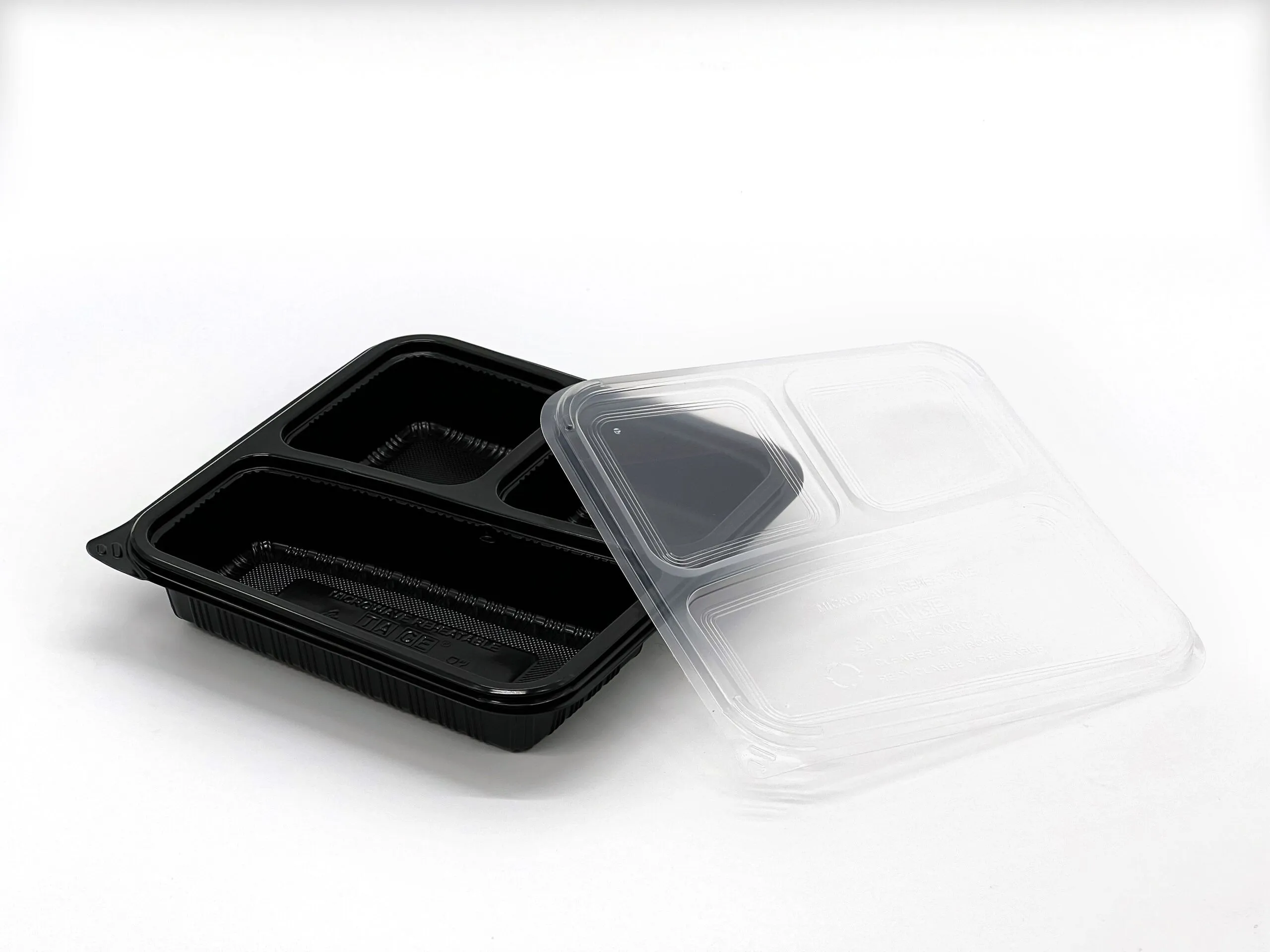 3 COMPARTMENT SQURE BLACK BASE & CLEAR LID TRAY - Image 3