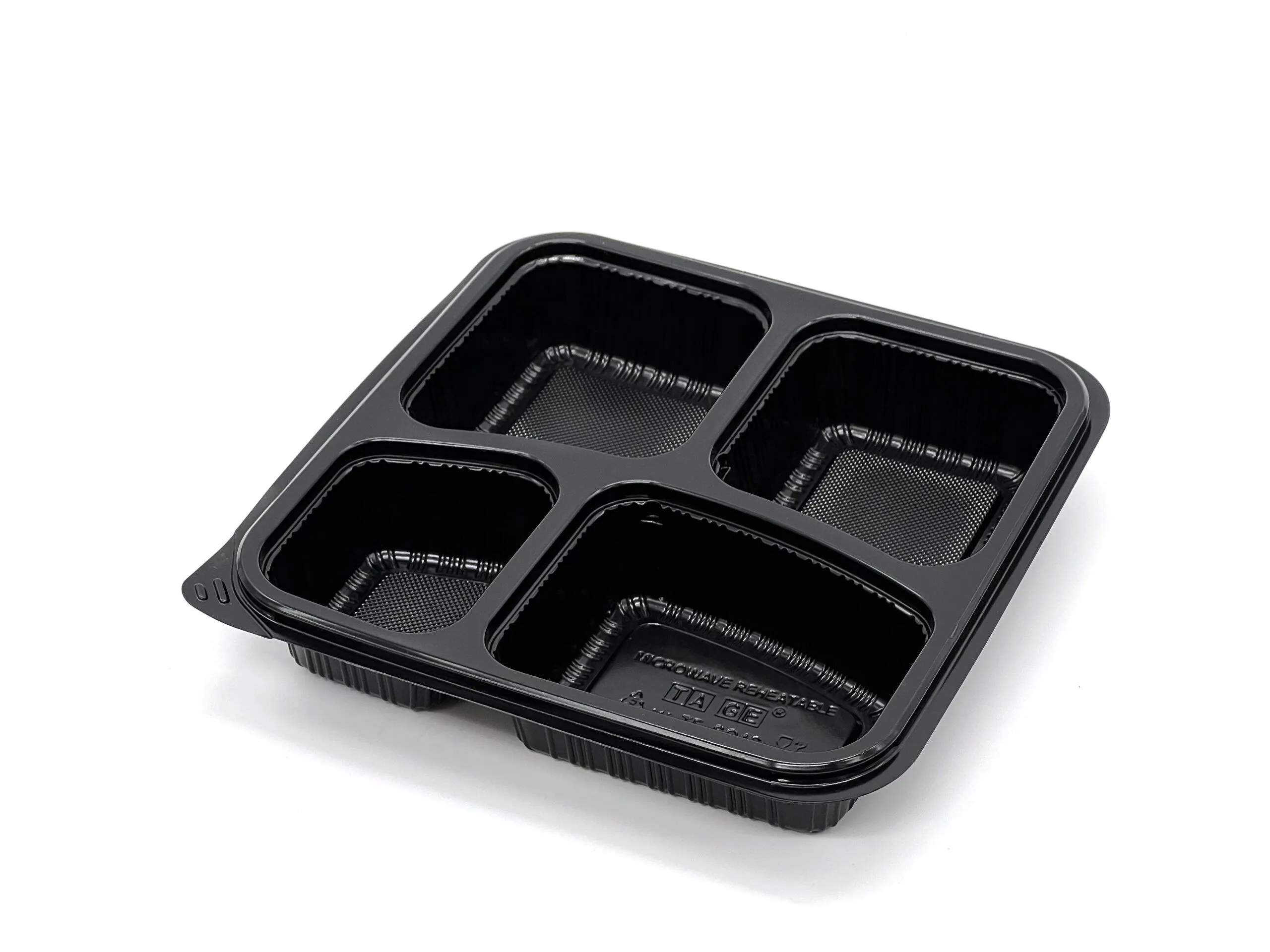 4 COMPARMENT SQURE BLACK BASE & CLEAR LID TRAY - Image 2