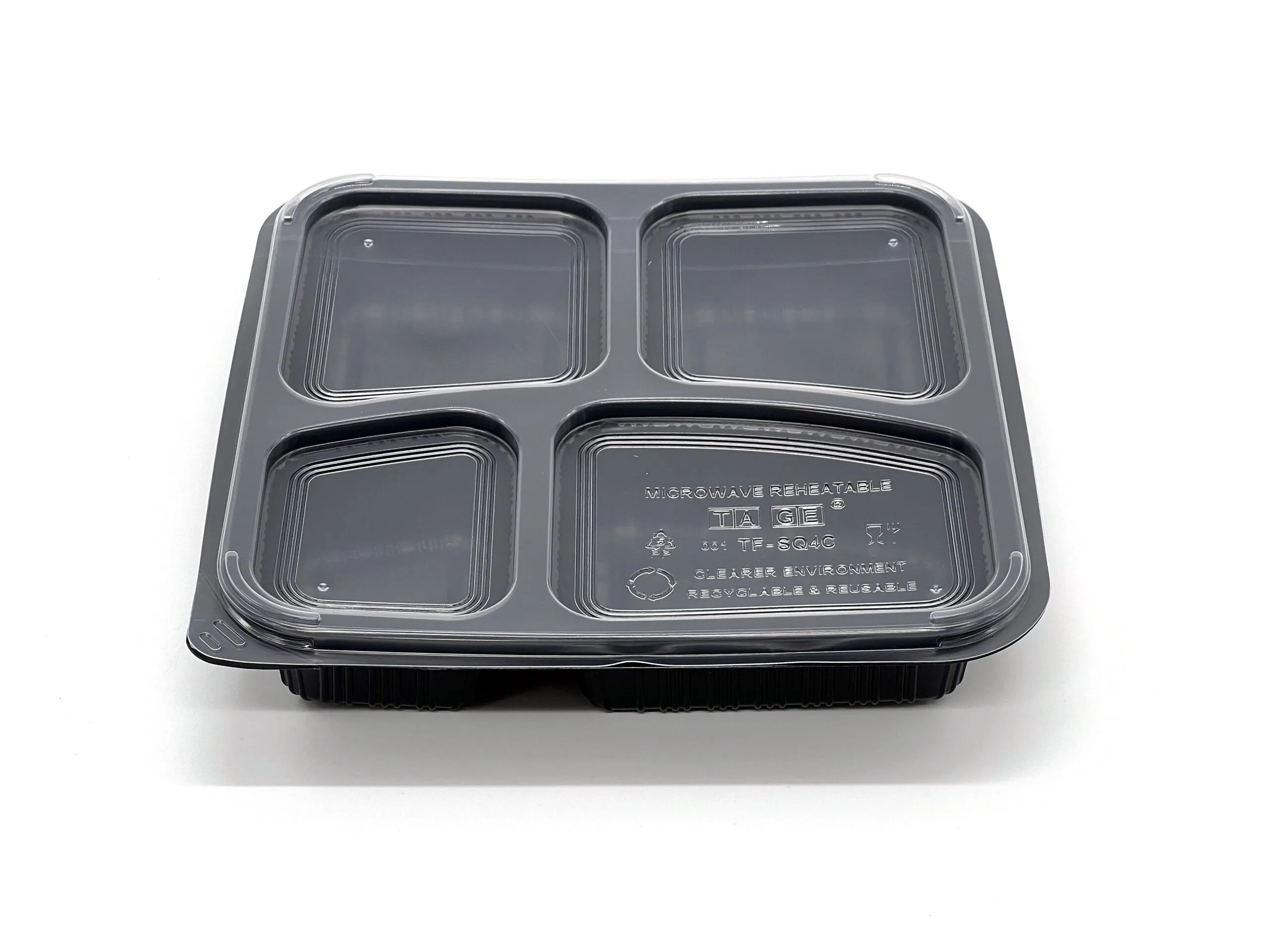 4 COMPARMENT SQURE BLACK BASE & CLEAR LID TRAY - Image 3
