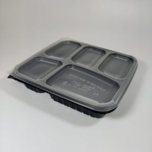 5 COMPARTMENR SQURE BLACK BASE & CLEAR LID TRAY