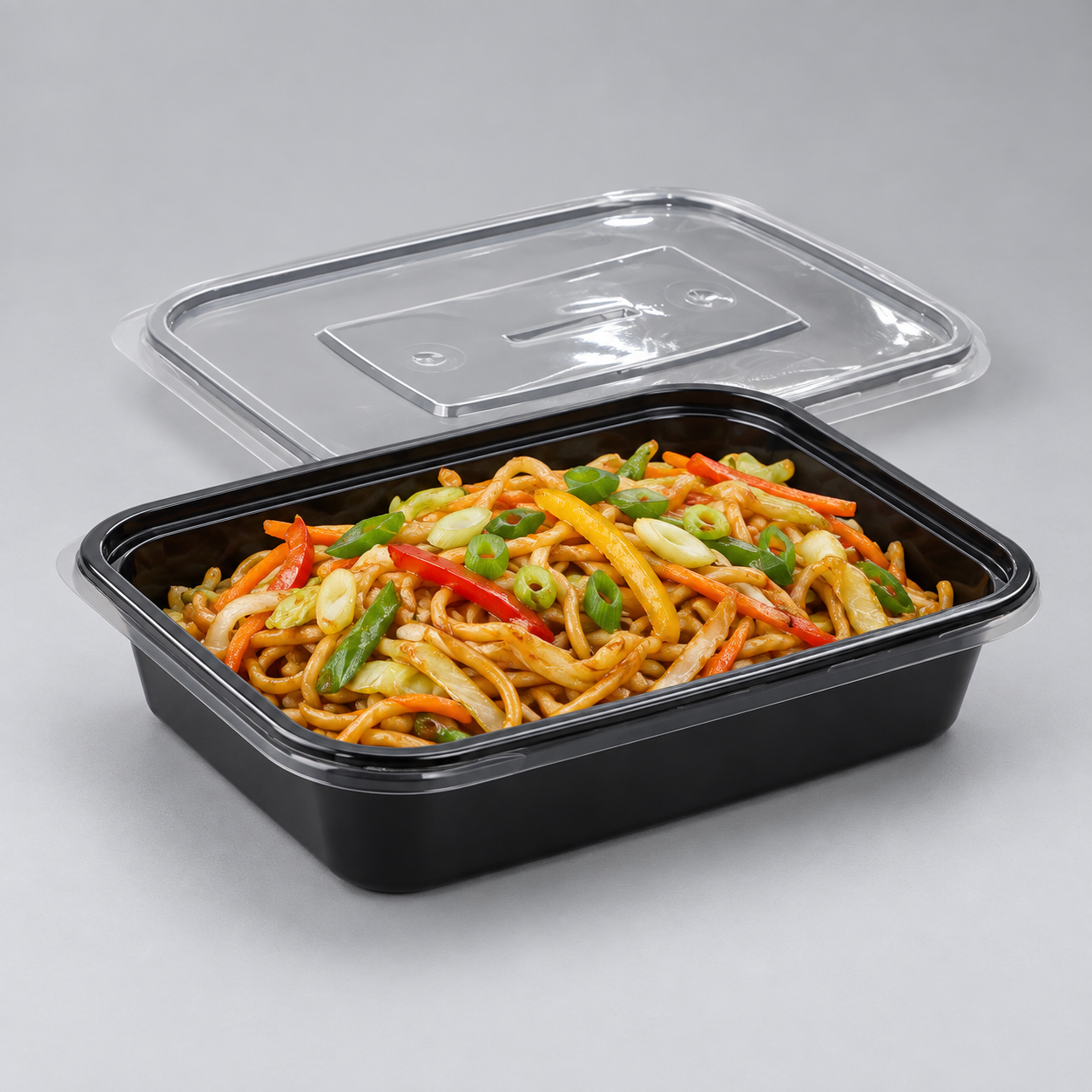 RECTANGULAR BLACK MICROWABLE CONTAINER WITH LID