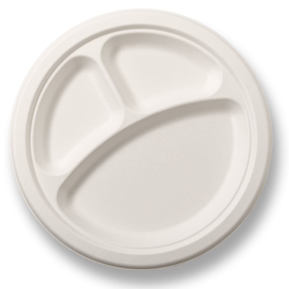 BAGASSE 10' 3 COMPARTMENT DISPOSABLE PLATES - Image 2