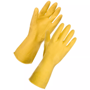 YELLOW RUBBER GLOVES FOR CLEANING PURPOSE
