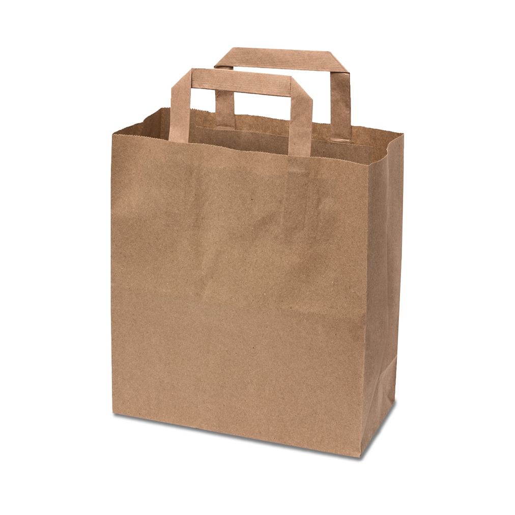 SOS PAPER BAG BROWN WITH FLATE HANDLE MEDIUM 220X100X240MM
