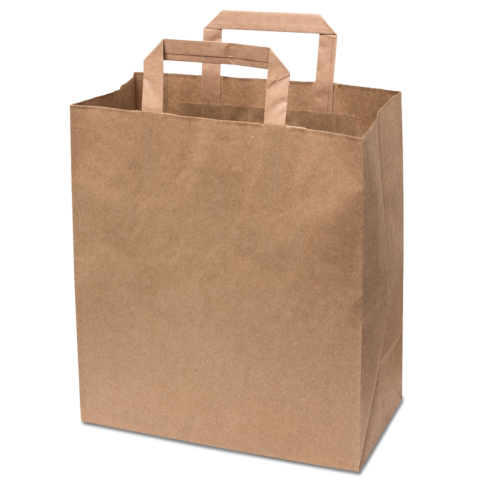 SOS PAPER BAG BROWN WITH FLATE HANDLE LARGE 260X140X290MM