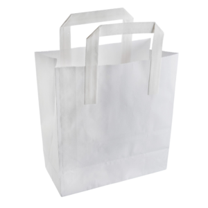 SOS PAPER BAG WHITE WITH FLATE HANDLE MEDIUM 220X100X240MM