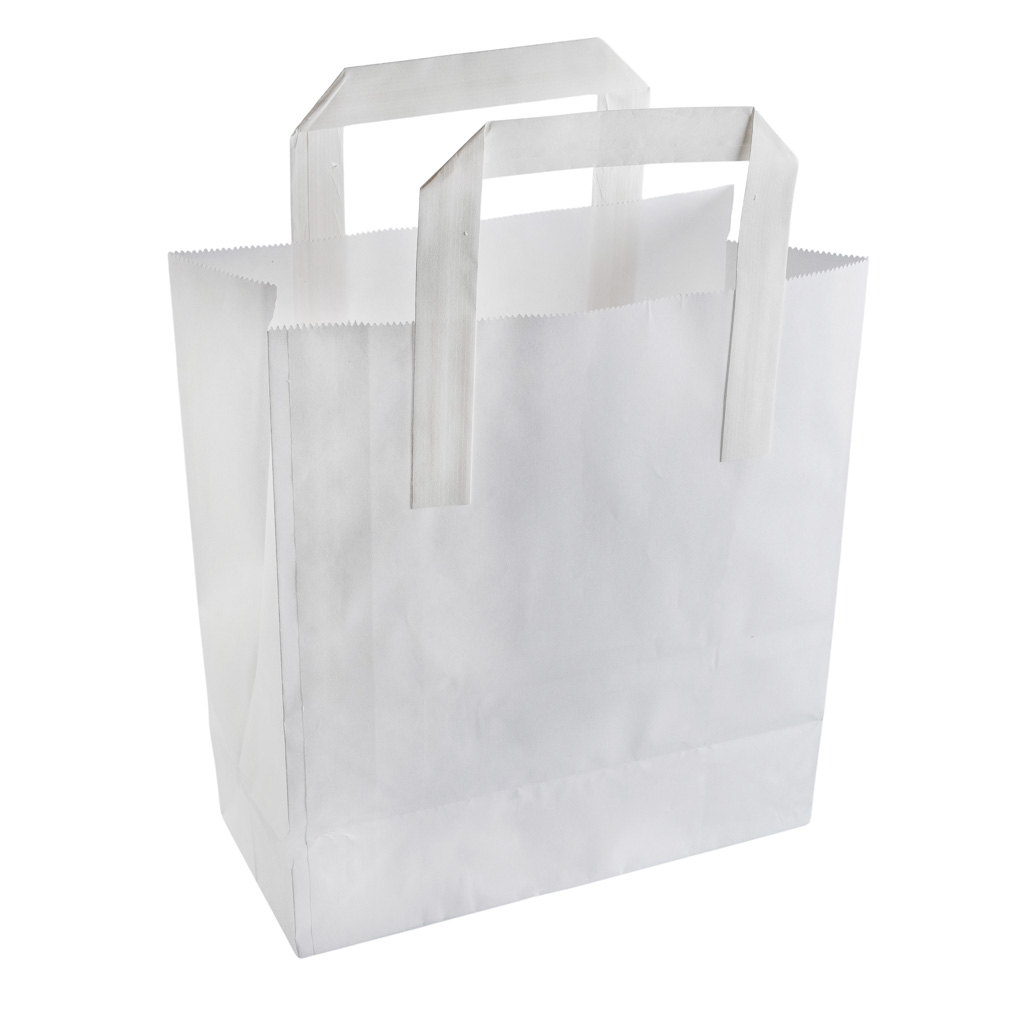 SOS PAPER BAG WHITE WITH FLATE HANDLE MEDIUM 220X100X240MM